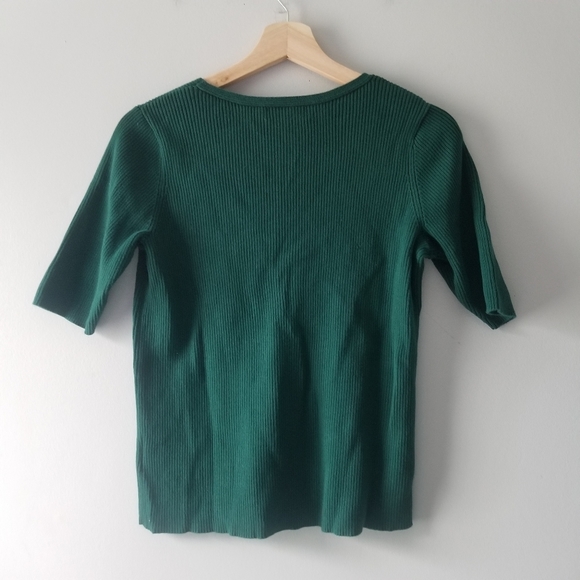 Lands End Green V Neck Ribbed Short Sleeve Sweater - Picture 6 of 6
